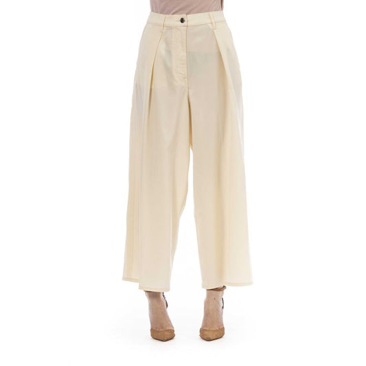 Beige Virgin Wool Women Trouser