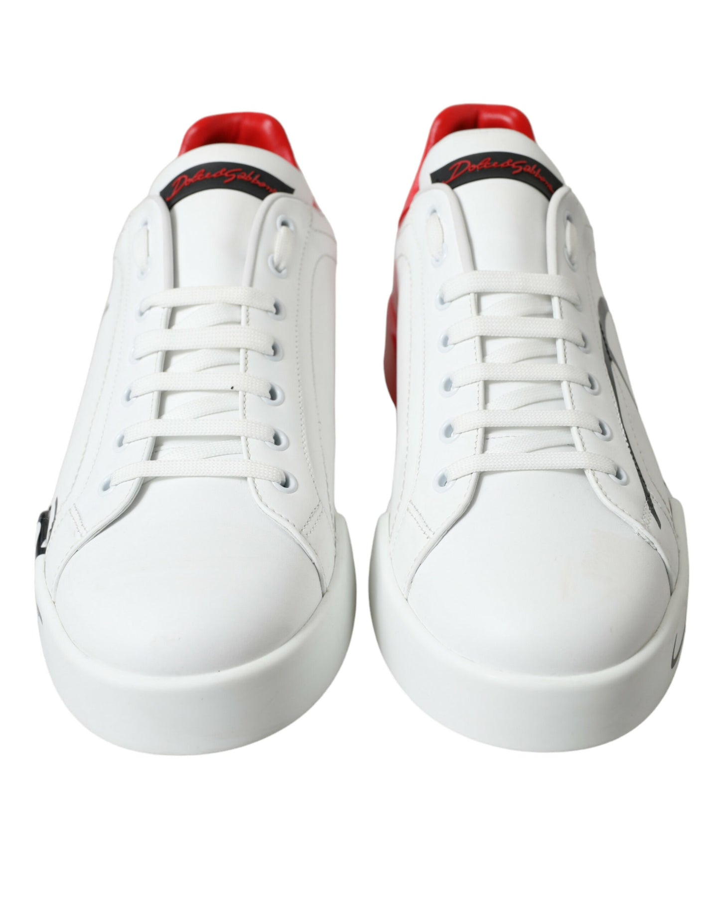 Elegant White and Red Calfskin Sneakers