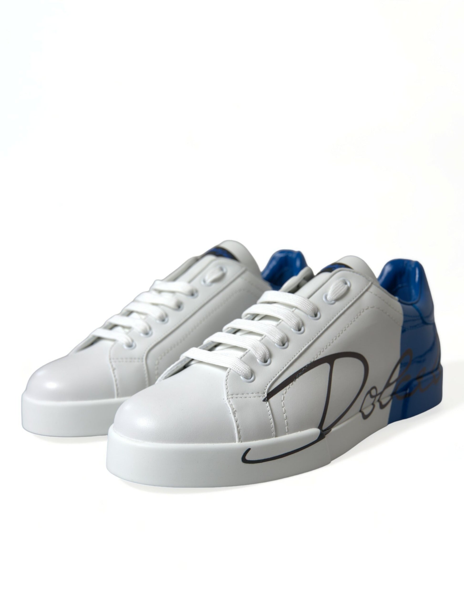 Elegant White and Blue Low-Top Sneakers