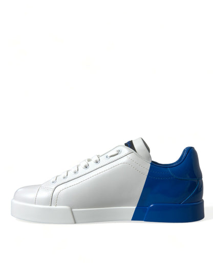 Elegant White and Blue Low-Top Sneakers