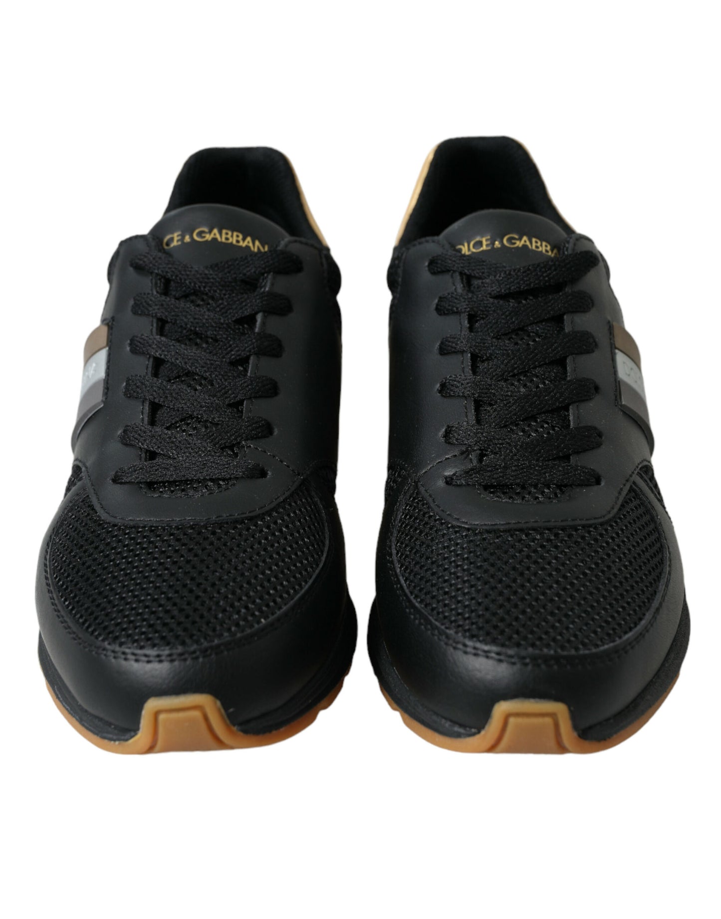 Elegant Low Top Leather Trainers - Black & Gold