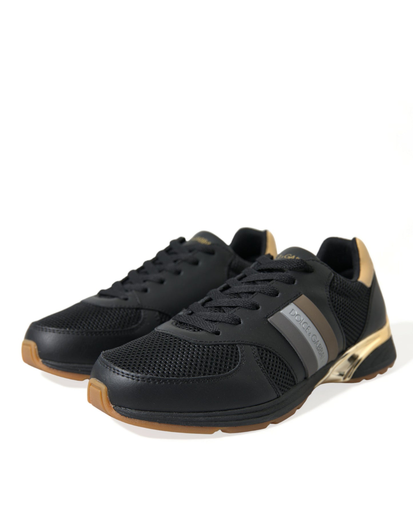 Elegant Low Top Leather Trainers - Black & Gold