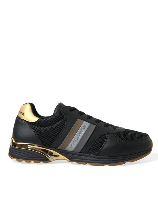 Elegant Low Top Leather Trainers - Black & Gold