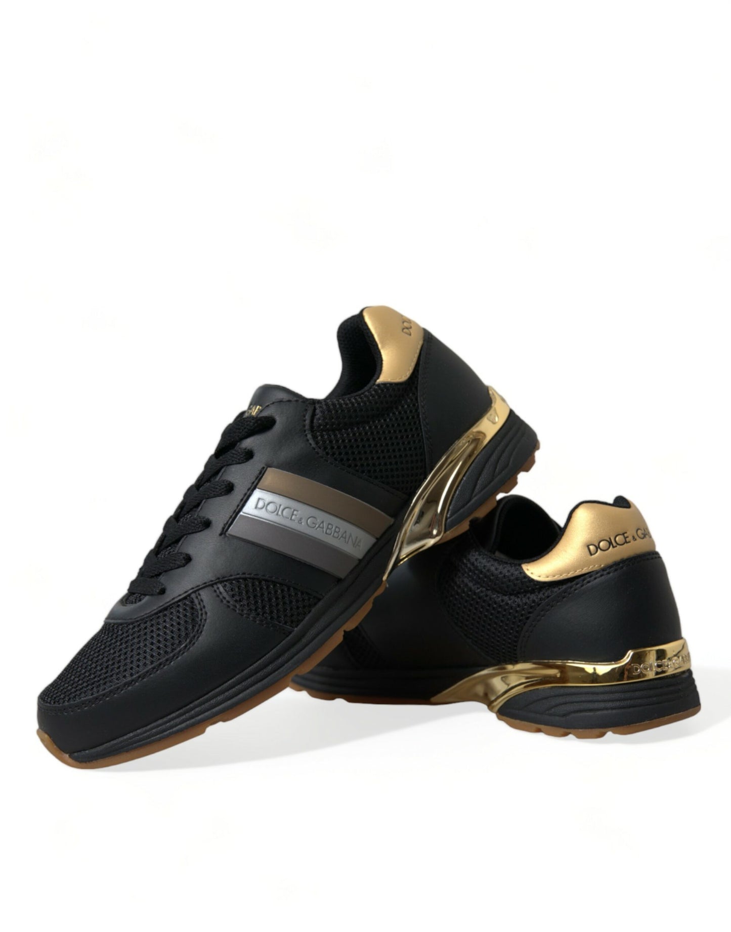 Elegant Low Top Leather Trainers - Black & Gold