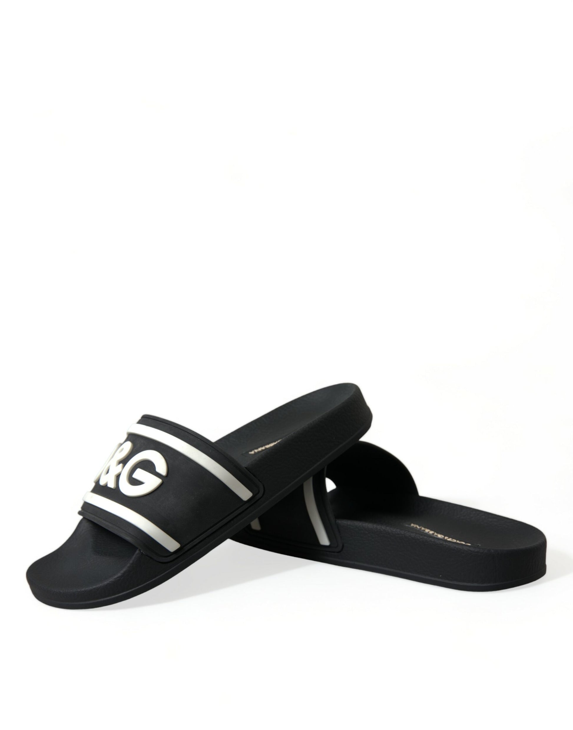 Chic Logo-Embossed Black Slides for Elegant Comfort