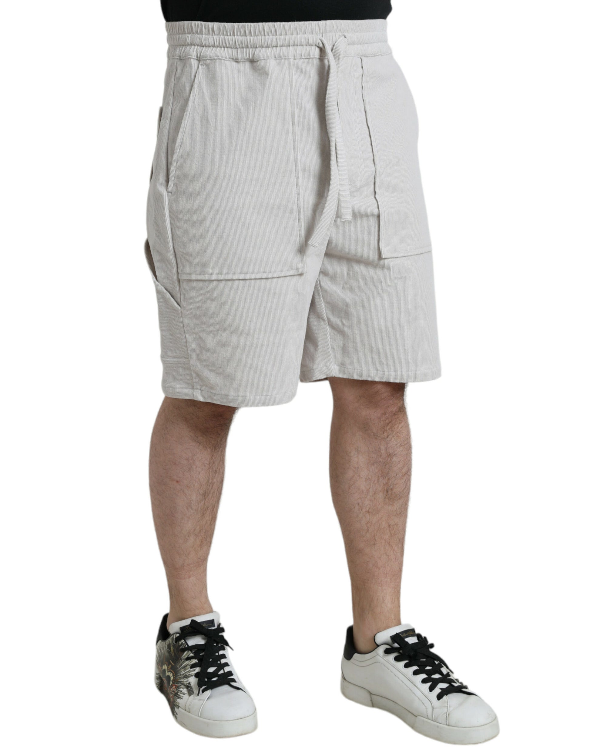 Beige Cotton Corduroy Men's Bermuda Shorts