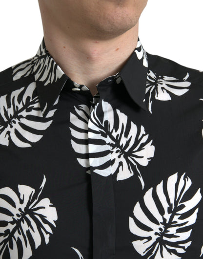 Elegant Leaf Print Slim Fit Dress Shirt