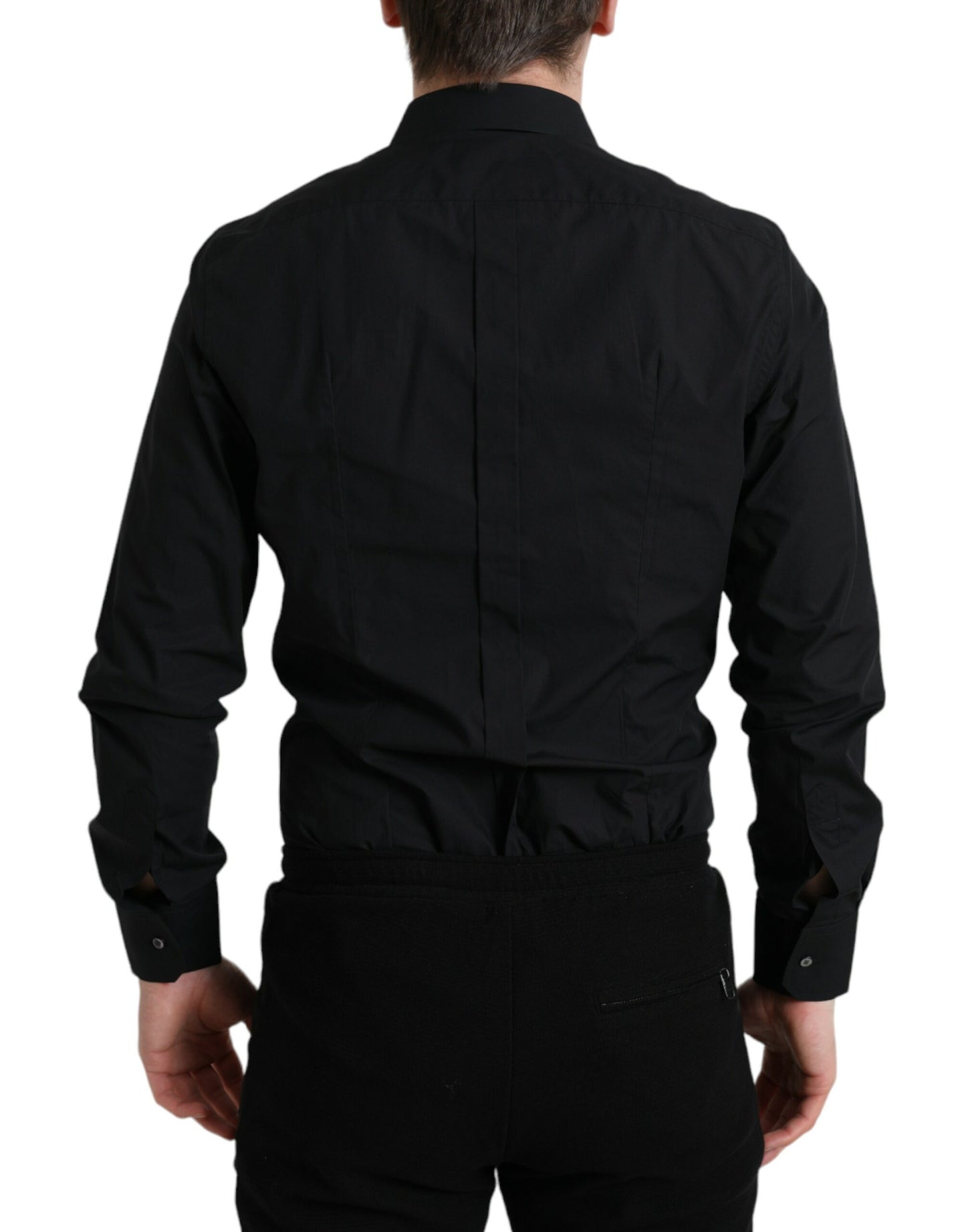 Sleek Black Slim Fit Italian Dress Shirt