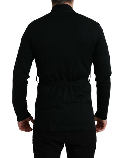 Elegant Black Cashmere Robe with Waist Belt