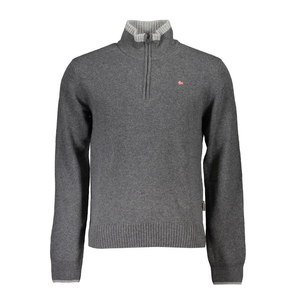 Elegant Gray Half Zip Sweater with Bold Accents