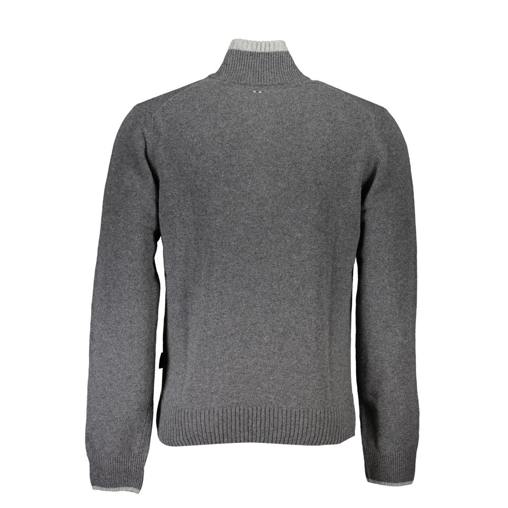 Elegant Gray Half Zip Sweater with Bold Accents