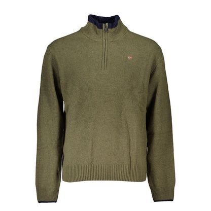 Half-Zip Green Sweater with Embroidery Detail