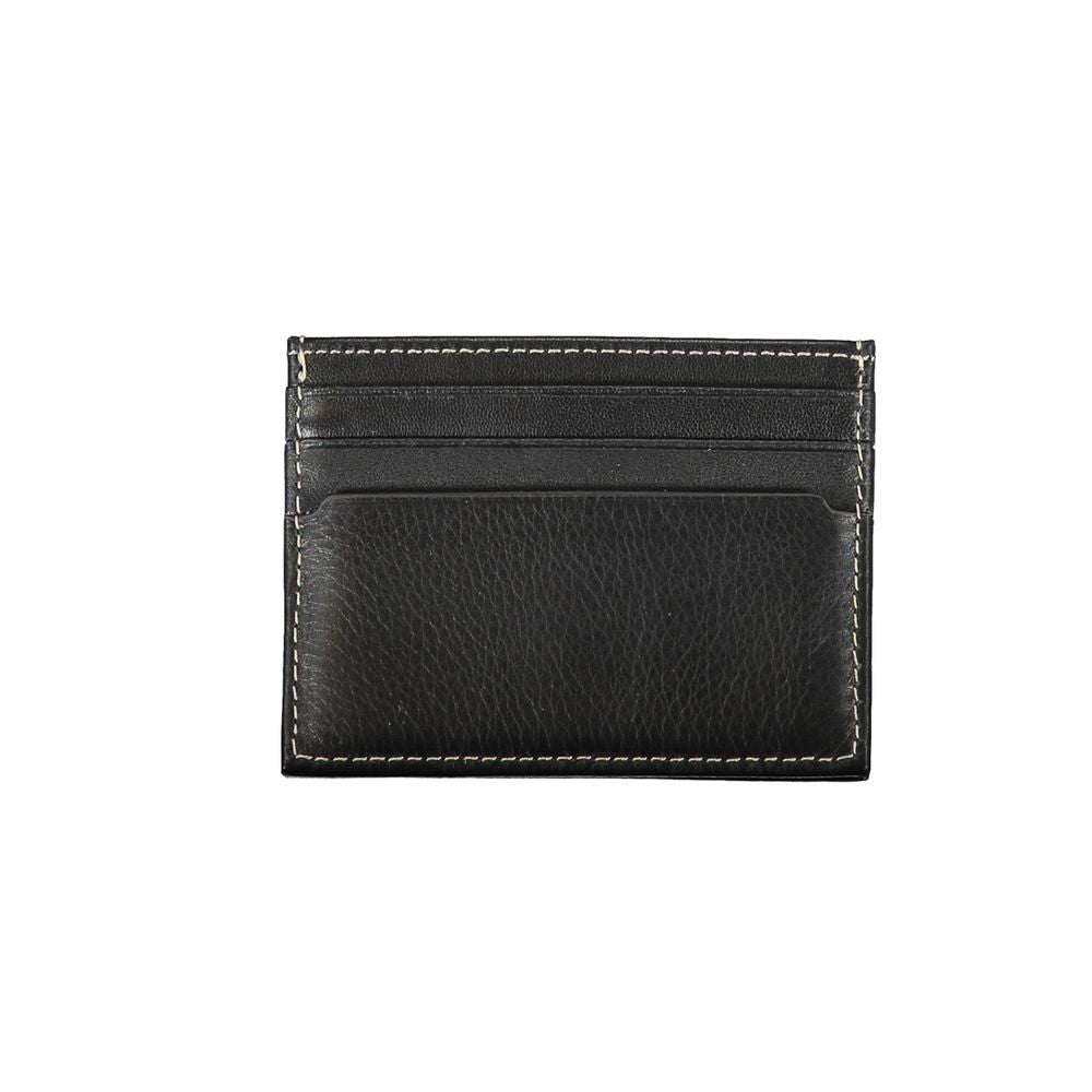 Sleek Black Leather Card Holder with Contrast Detail