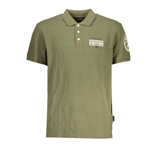 Elegant Green Cotton Polo with Contrast Details