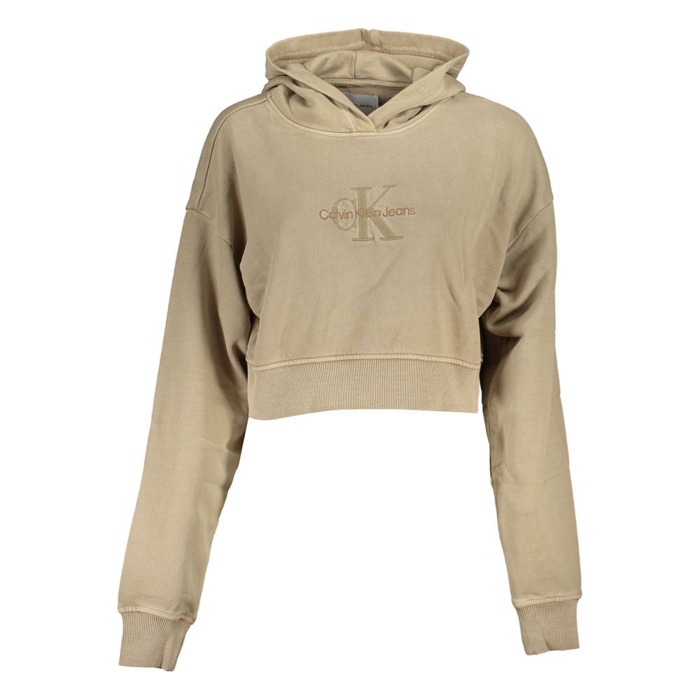 Chic Beige Embroidered Hooded Sweatshirt