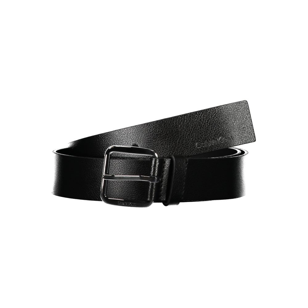 Elegant Black Leather Belt with Metal Buckle