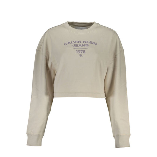 Beige Crew Neck Fleece Sweatshirt