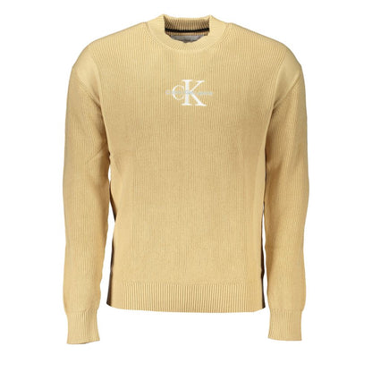 Chic Beige Crew Neck Cotton Sweater