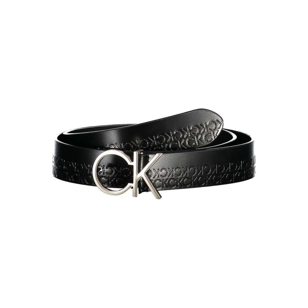 Elegant Black Leather Belt with Metal Buckle