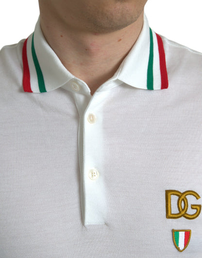 Elegant White Cotton Polo with Logo Detail