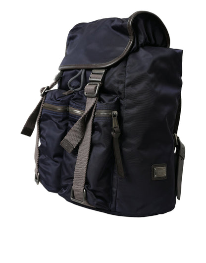 Elegant Blue Nylon Leather Backpack