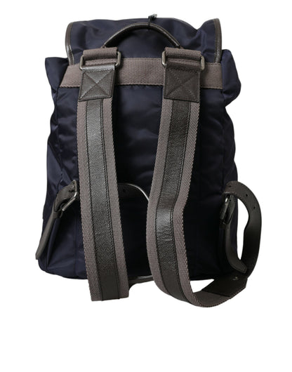 Elegant Blue Nylon Leather Backpack