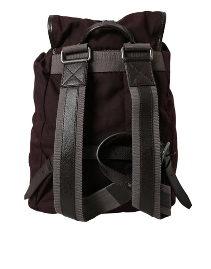 Elegant Maroon Nylon Leather Backpack