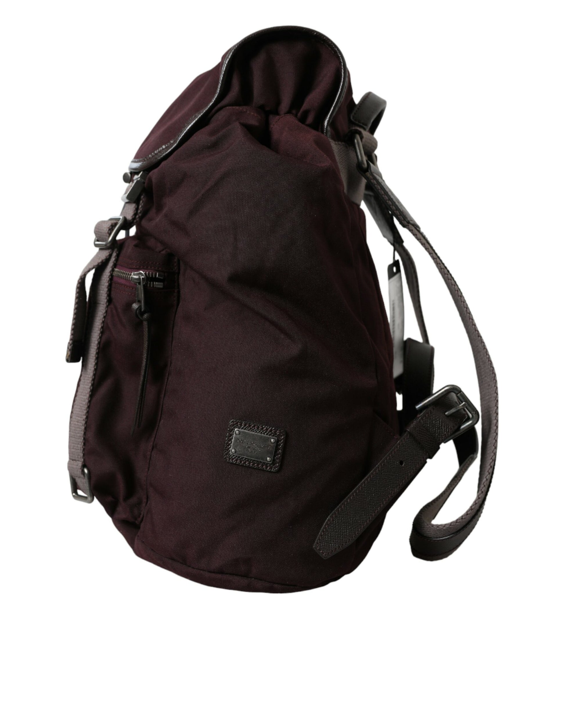 Elegant Maroon Nylon Leather Backpack