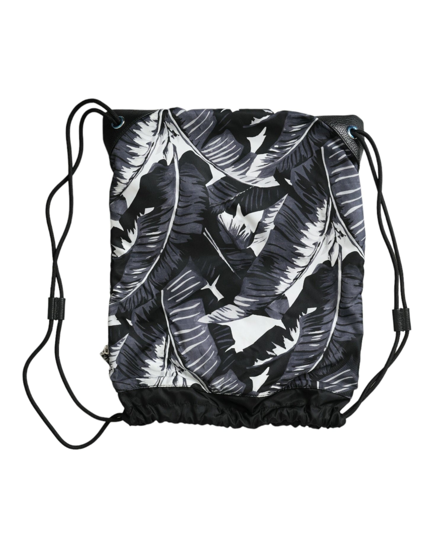 Elegant Black Leaf Print Nap Sack Bag