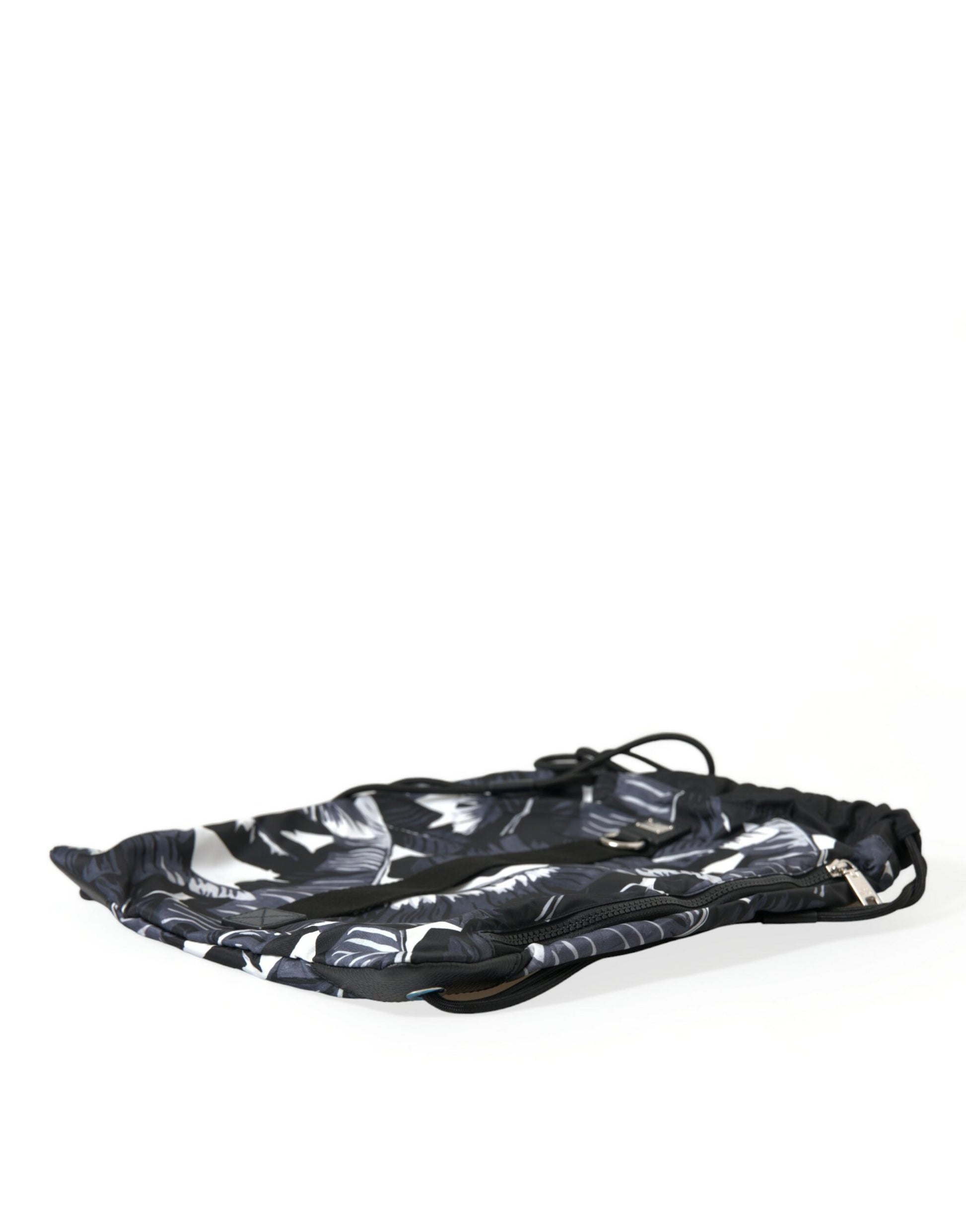 Elegant Black Leaf Print Nap Sack Bag