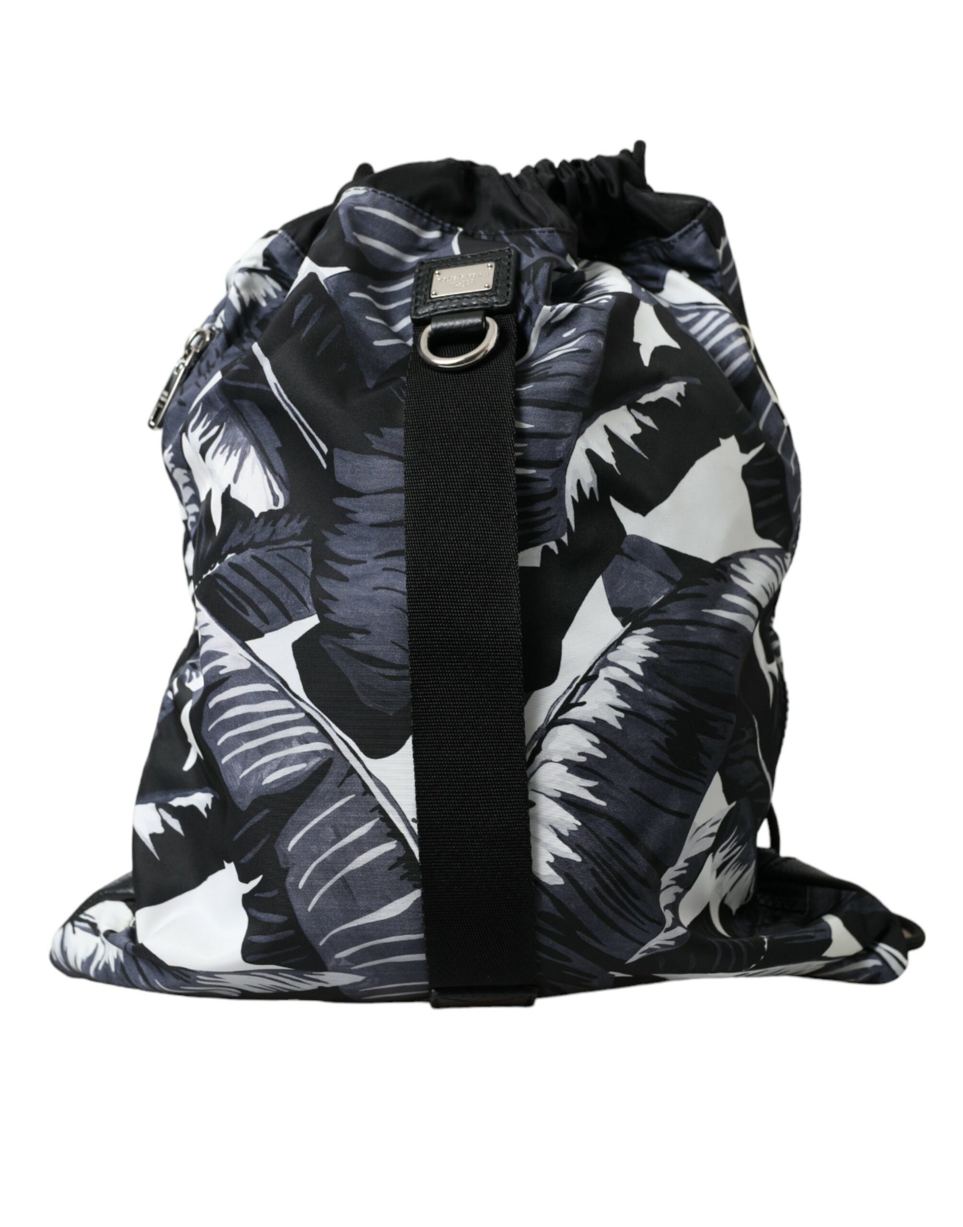 Elegant Black Leaf Print Nap Sack Bag