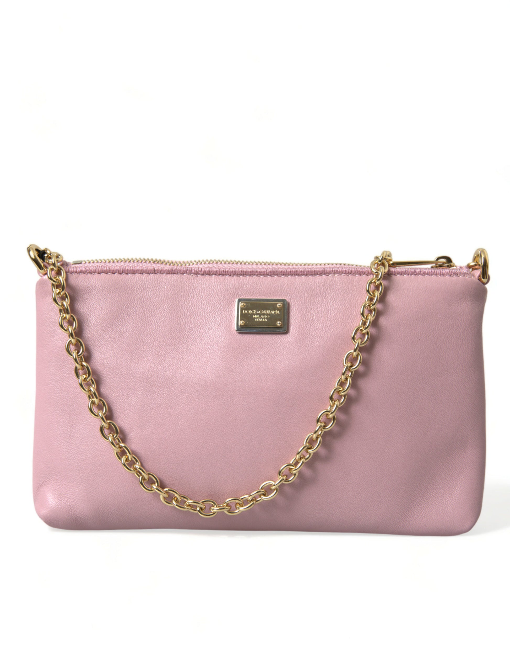 Elegant Pink Leather Pouch Clutch with Floral Embroidery