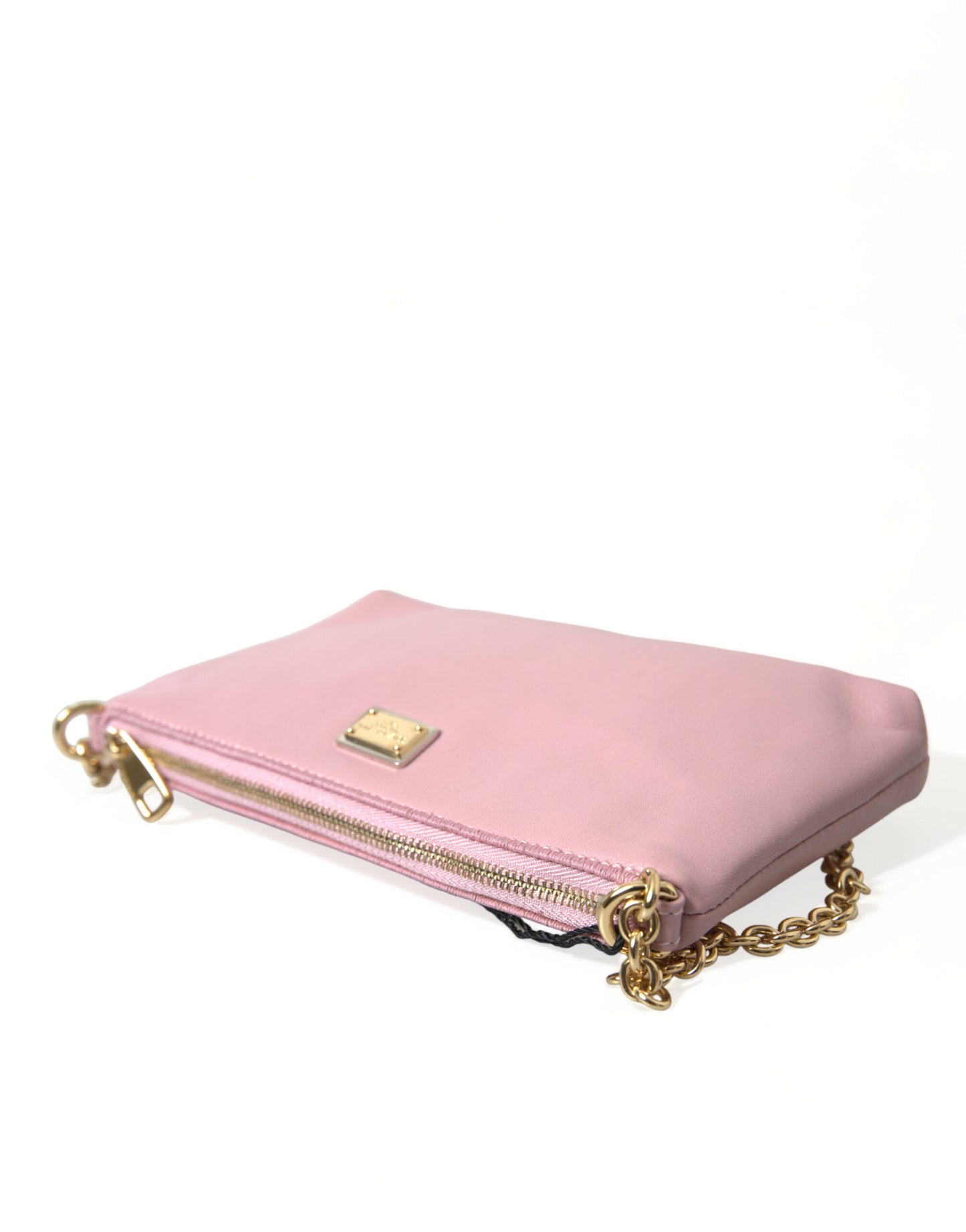 Elegant Pink Leather Pouch Clutch with Floral Embroidery