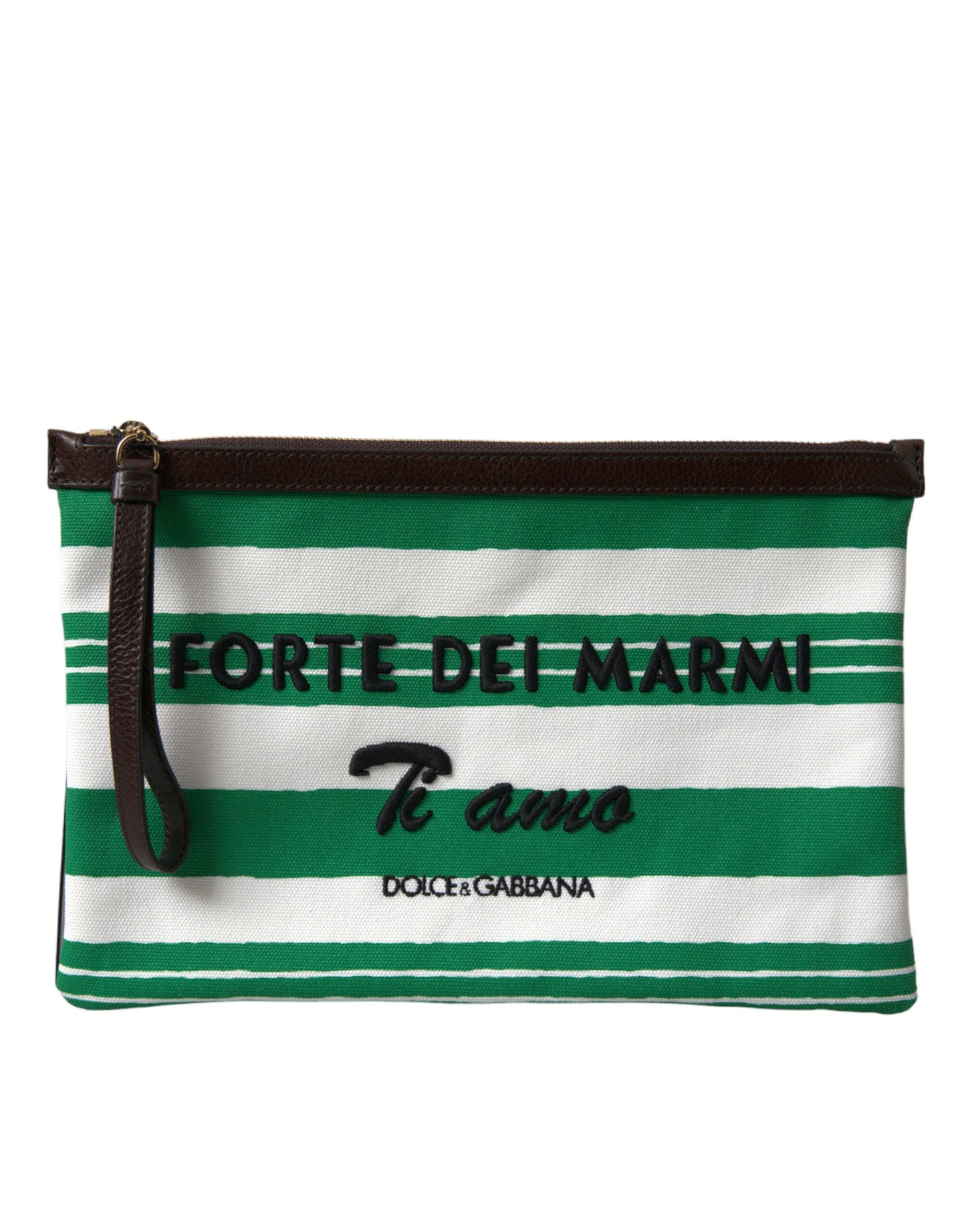 Elegant Striped Leather-Trim Pouch