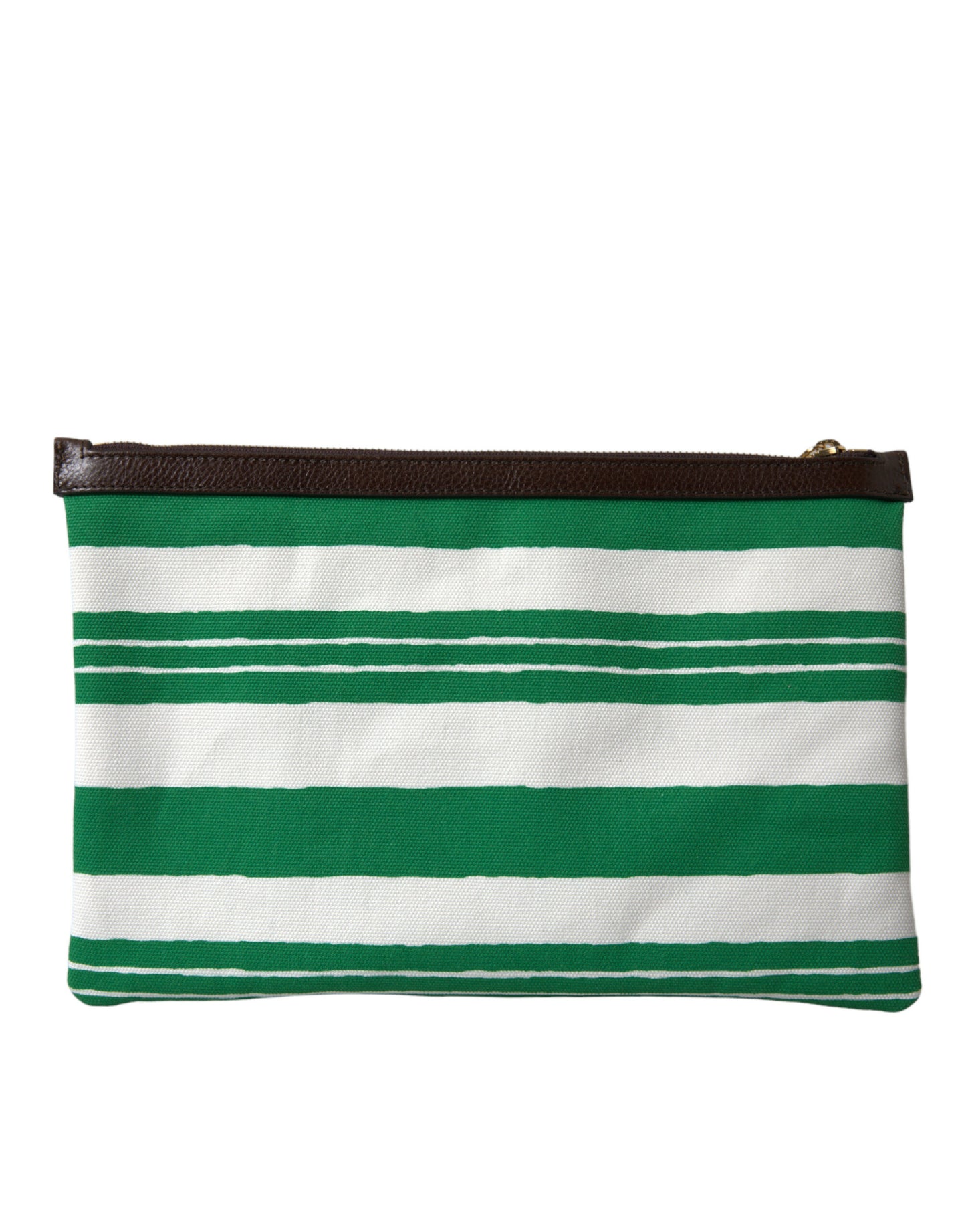 Elegant Striped Leather-Trim Pouch