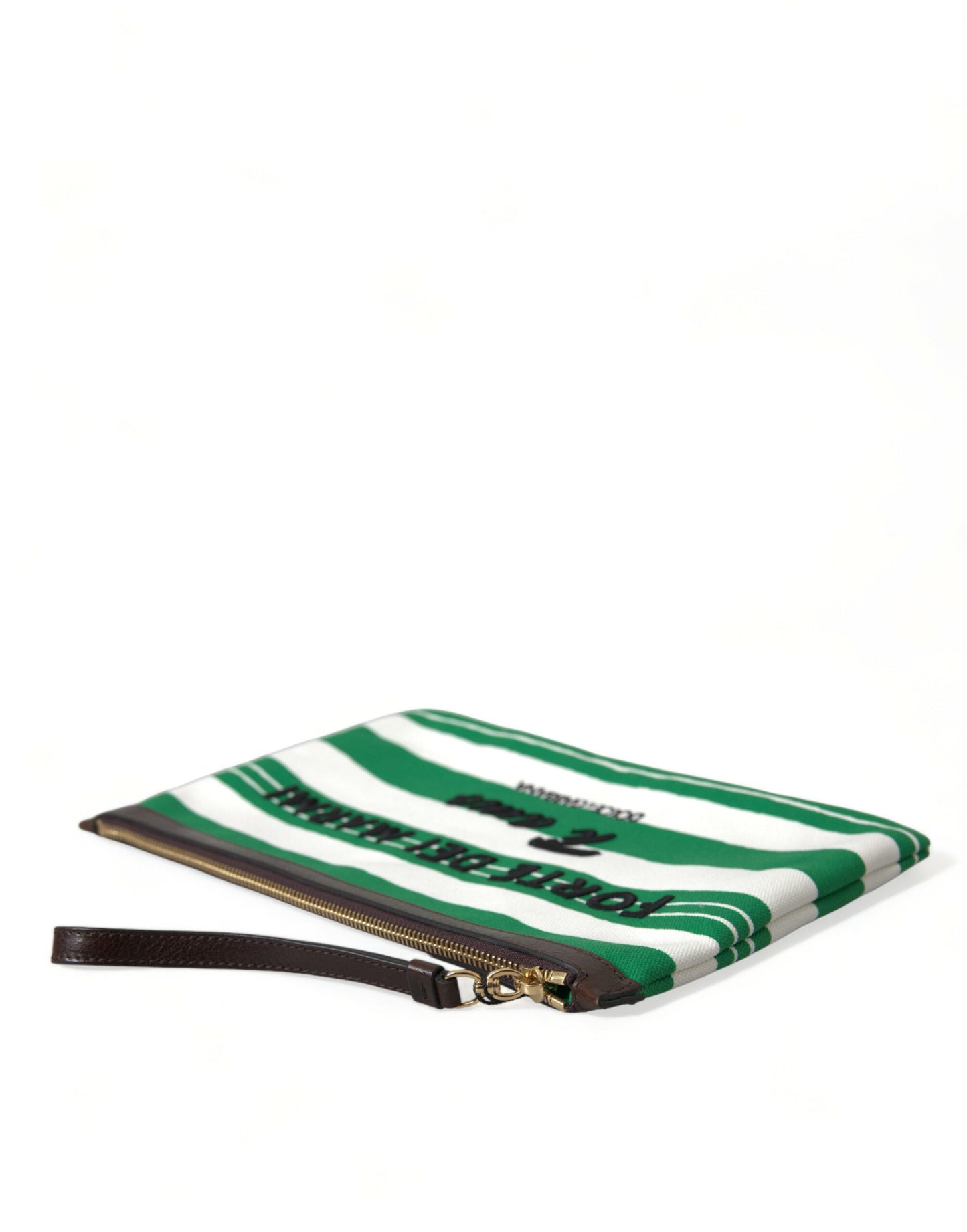 Elegant Striped Leather-Trim Pouch