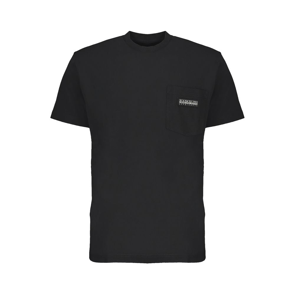 Sleek Black Cotton Crew Neck Tee with Pocket