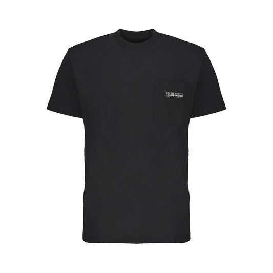 Sleek Black Cotton Crew Neck Tee with Pocket