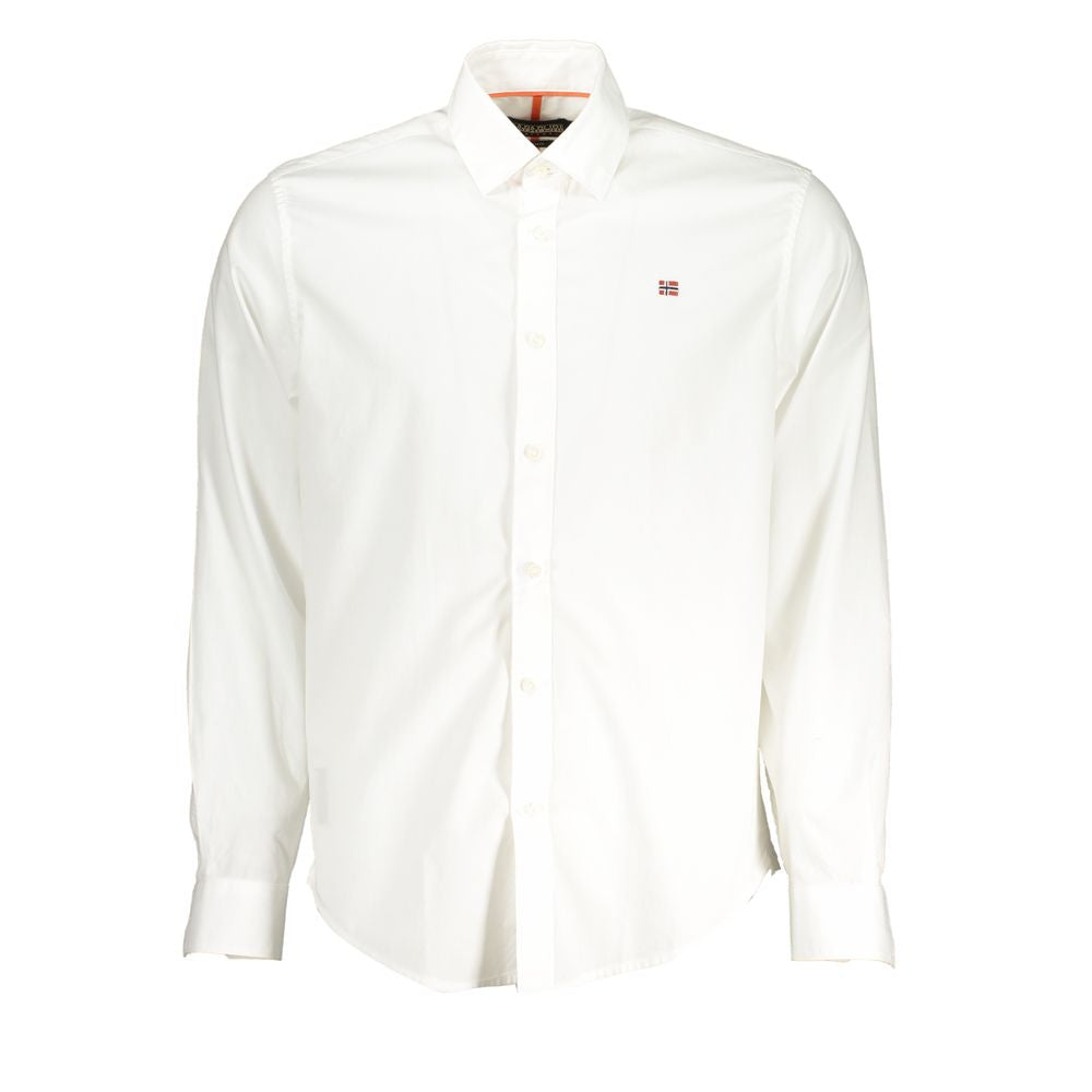 Elegant White Cotton Long-Sleeved Shirt