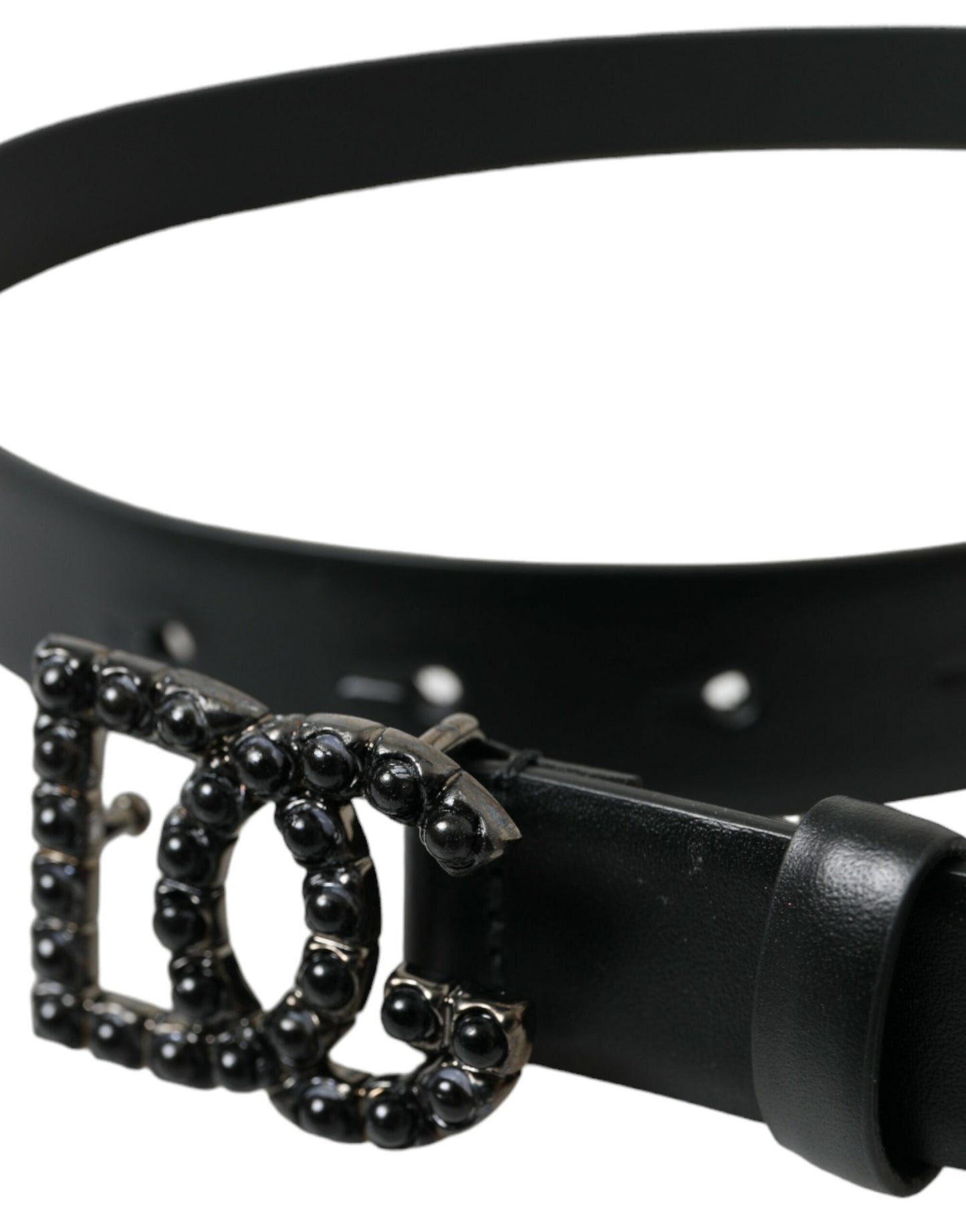 Elegant Black Leather Belt with Metal Buckle