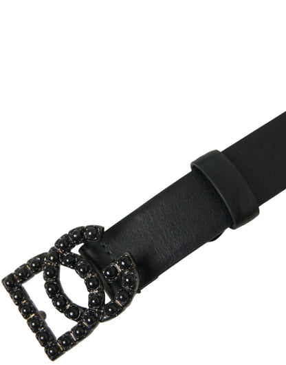 Elegant Black Leather Belt with Metal Buckle