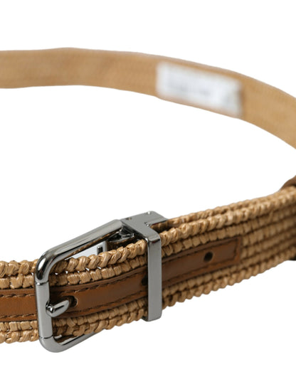 Elegant Beige Woven Leather Belt