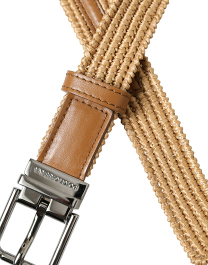 Elegant Beige Woven Leather Belt