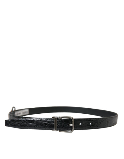 Elegant Black Leather Belt with Metal Buckle