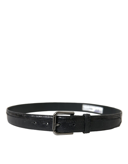 Elegant Black Leather Belt with Metal Buckle