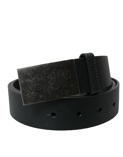 Elegant Black Leather Belt with Metal Buckle