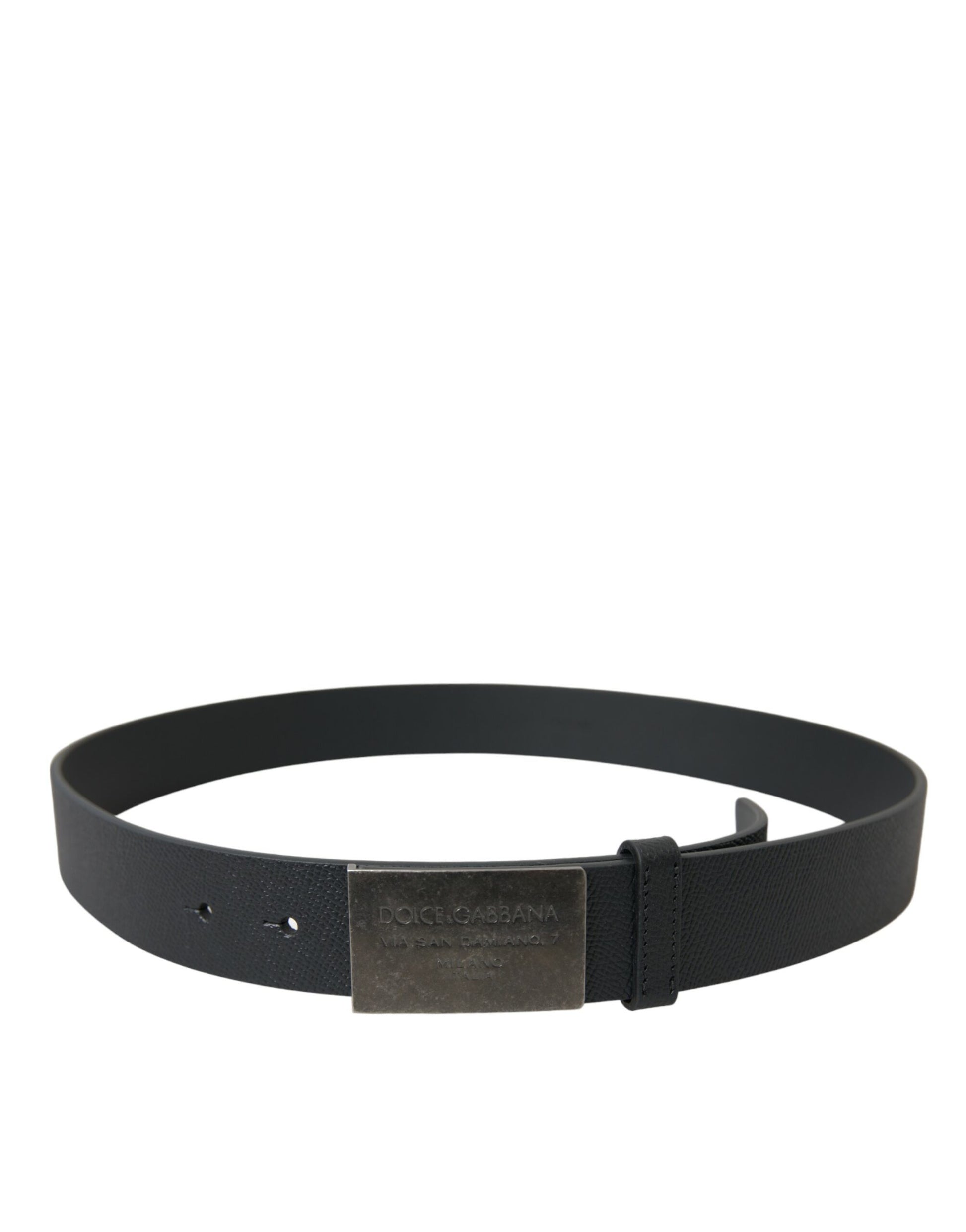 Elegant Black Leather Belt with Metal Buckle