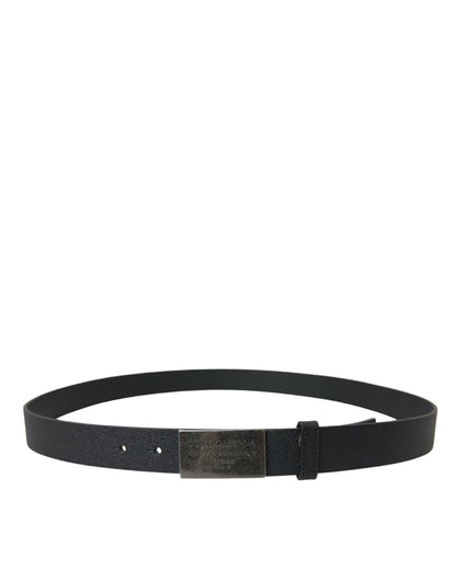 Elegant Black Calf Leather Belt with Metal Buckle