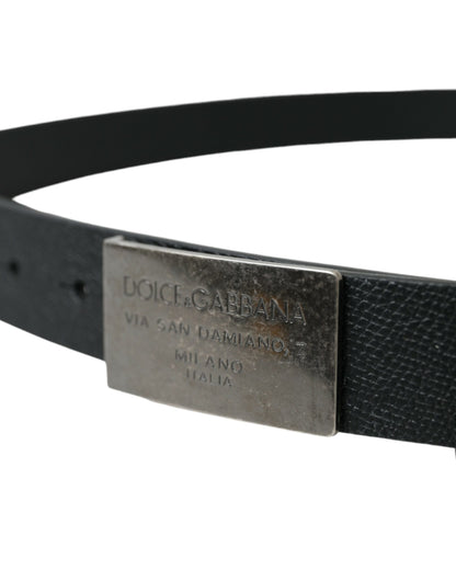 Elegant Black Calf Leather Belt with Metal Buckle