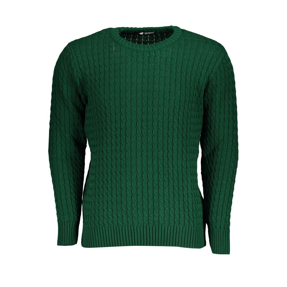 Twist-Knit Green Crew Neck Sweater